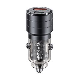   USAMS C36 autós töltő USB+Type-C aljzat (95W, PD gyorstöltő) FEKETE