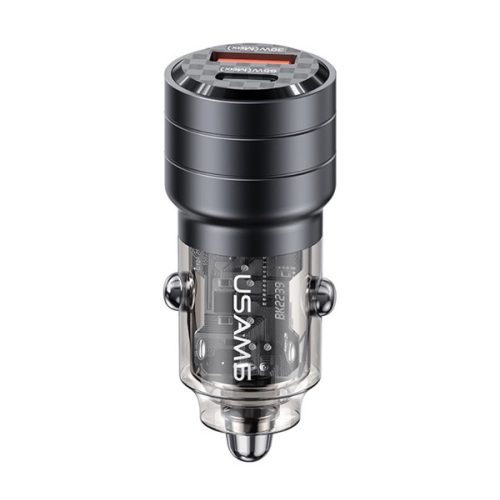 USAMS C36 autós töltő USB+Type-C aljzat (95W, PD gyorstöltő) FEKETE