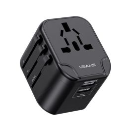   USAMS T55 utazó töltő 2 USB aljzat (12W, EU, UK, US, AU) FEKETE