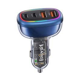   USAMS C33 autós töltő 2 USB+2 Type-C aljzat (120W, PD gyorstöltő 3.0) SÖTÉTKÉK
