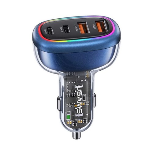 USAMS C33 autós töltő 2 USB+2 Type-C aljzat (120W, PD gyorstöltő 3.0) SÖTÉTKÉK