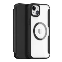   DUX DUCIS SKIN X PRO tok álló, bőr hatású (FLIP, oldalra nyíló, RFID, MagSafe) FEKETE