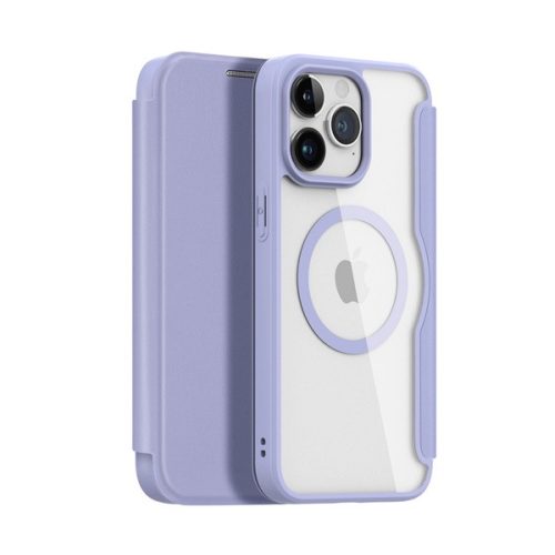 DUX DUCIS SKIN X PRO tok álló, bőr hatású (FLIP, oldalra nyíló, RFID, MagSafe) LILA