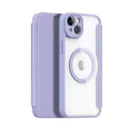   DUX DUCIS SKIN X PRO tok álló, bőr hatású (FLIP, oldalra nyíló, RFID, MagSafe) LILA
