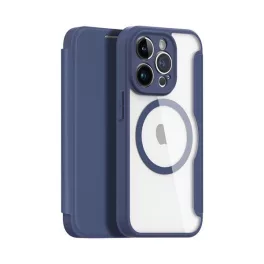   DUX DUCIS SKIN X PRO tok álló, bőr hatású (FLIP, oldalra nyíló, RFID, MagSafe) SÖTÉTKÉK