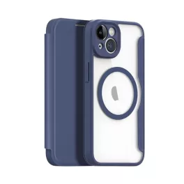   DUX DUCIS SKIN X PRO tok álló, bőr hatású (FLIP, oldalra nyíló, RFID, MagSafe) SÖTÉTKÉK
