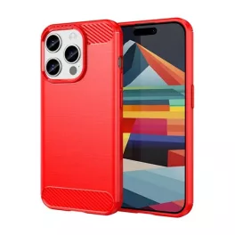   Szilikon telefonvédő (ütésállóság, légpárnás sarok, szálcsiszolt, karbon minta) PIROS