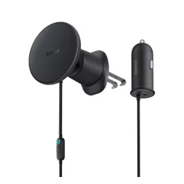   BASEUS CW01 autós tartó (szellőzőre, 15W, wireless, mágneses + autós töltő Type-C aljzat) FEKETE