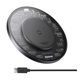   BASEUS SIMPLE 2 asztali töltő (15W, PD gyorstöltő, wireless, mágneses + Type-C tápkábel) FEKETE