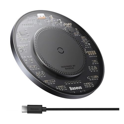 BASEUS SIMPLE 2 asztali töltő (15W, PD gyorstöltő, wireless, mágneses + Type-C tápkábel) FEKETE