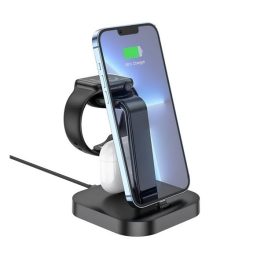   HOCO CW43 asztali töltőállvány 3in1 (5W, Apple Watch töltő , lightning) FEKETE