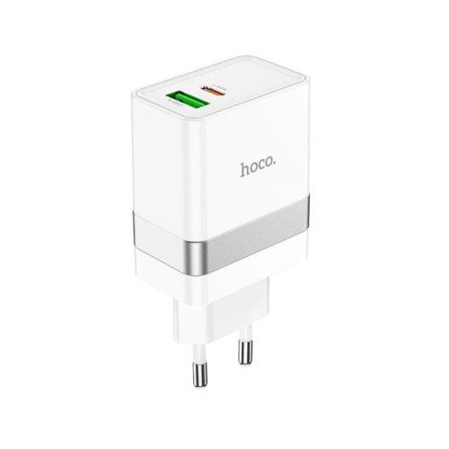 HOCO N21 hálózati töltő USB+Type-C aljzat (30W, PD gyorstöltő 3.0) FEHÉR