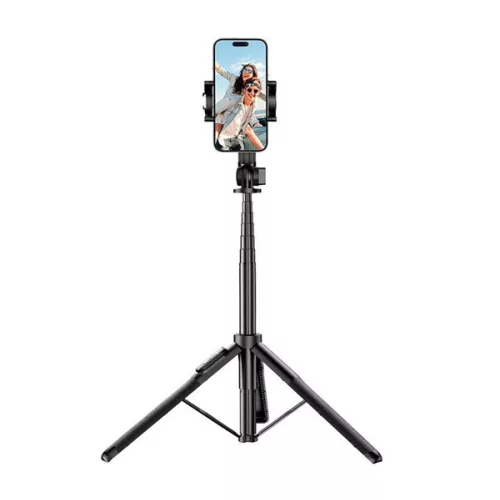 UGREEN LP586 szelfibot (univerzális, alumínium tripod állvány, állítható, bluetooth távkioldó, 150cm) FEKETE