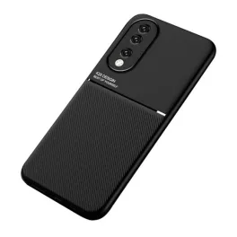   Szilikon telefonvédő (ütésállóság, mágneses, bőr hatású hátlap, csíkos) FEKETE