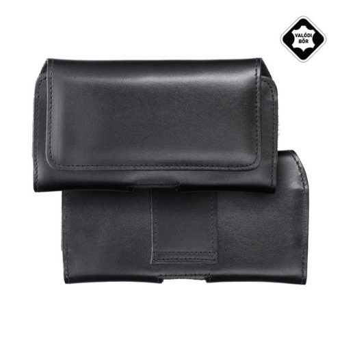 Tok fekvő, valódi bőr (univerzális, övre fűzhető, mágneses, XL méret) FEKETE