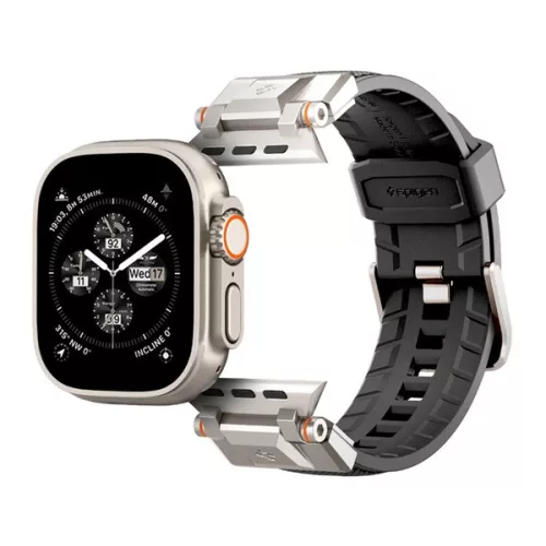 SPIGEN DURAPRO ARMOR pótszíj (egyedi méret, nagy, szilikon, állítható, fém csat) FEKETE/EZÜST