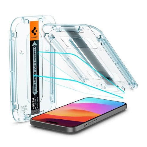 SPIGEN EZ FIT HD képernyővédő üveg 2db (2.5D, tokbarát, ultravékony, 0.2mm, 9H + segédkeret) ÁTLÁTSZÓ