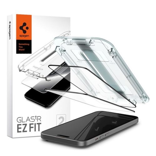 SPIGEN EZ FIT HD képernyővédő üveg 2db (2.5D, tokbarát, ultravékony, 0.2mm, 9H + segédkeret) FEKETE