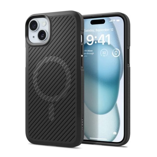 SPIGEN CORE ARMOR MAG szilikon telefonvédő (ütésállóság, kameravédő, csíkos, MagSafe) FEKETE