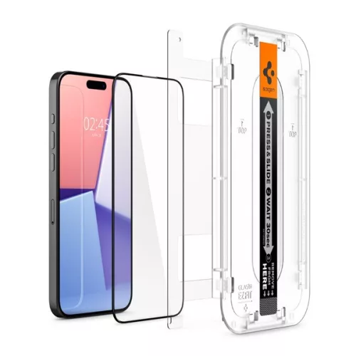 SPIGEN EZ FIT HD képernyővédő üveg (2.5D, tokbarát, ultravékony, 0.2mm, 9H + segédkeret) FEKETE
