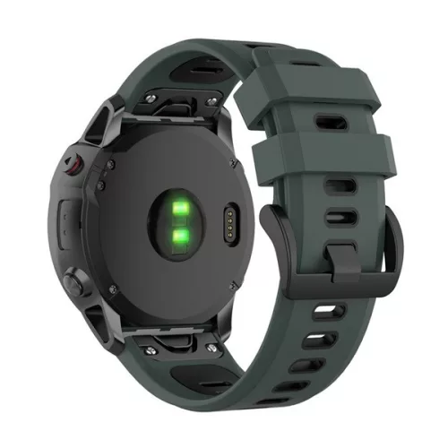 Pótszíj (egyedi méret, 26mm, szilikon, fekete csat, QuickFit csatlakozás) SÖTÉTZÖLD/FEKETE