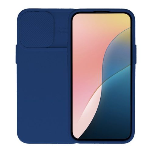 Szilikon telefonvédő (matt, mikrofiber plüss belső, kameravédő) SÖTÉTKÉK