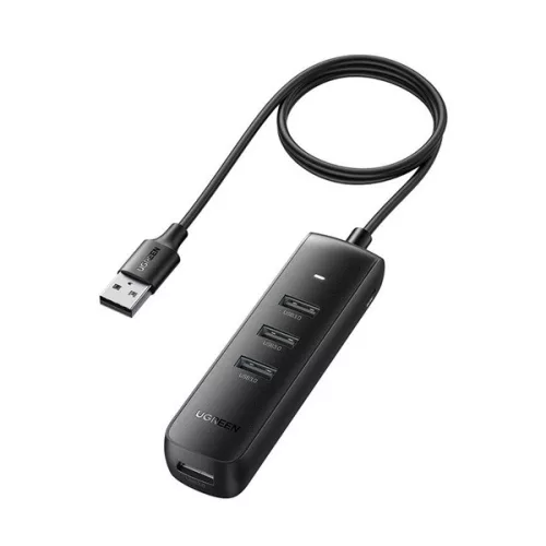 UGREEN Type-C HUB 5in1 (aktív, elosztó, 4 USB+Type-C aljzat, 25cm) FEKETE
