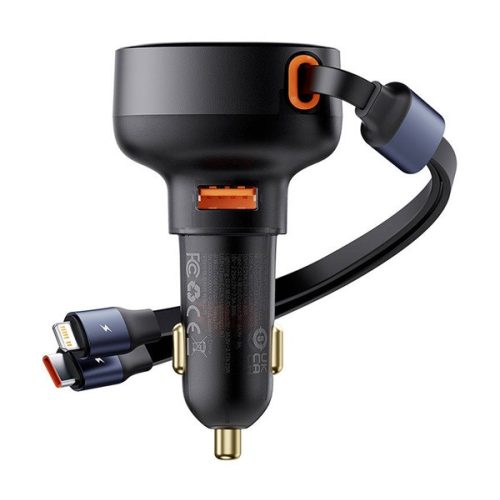 BASEUS ENJOYMENT autós töltő USB aljzat (60W, PD gyorstöltő + lapos Type-C - lightning kábel) FEKETE