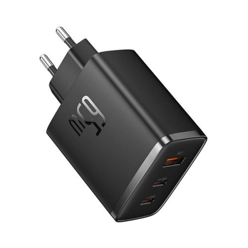 BASEUS OS-CUBE PRO hálózati töltő USB+2 Type-C aljzat (65W, GaN5, PD gyorstöltő 3.0) FEKETE