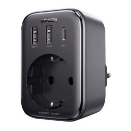  UGREEN hálózati elosztó 2 USB+Type-C+hálózati aljzat (30W, GaN, PD gyorstöltő) FEKETE