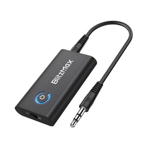 BLITZWOLF BLITZMAX bluetooth audió adapter (v5.2, 3.5mm jack, AUX kimenet, TX/RX funkció, 250mAh belső akku) FEKETE