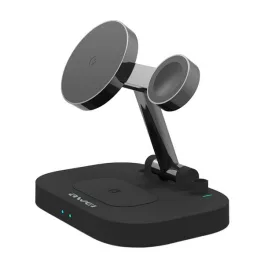   AWEI asztali töltőállvány 4in1 (15W, wireless, gyorstöltő, MagSafe, Apple Watch töltő) FEKETE