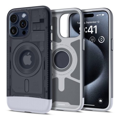 SPIGEN CLASSIC C1 szilikon telefonvédő (ütésállóság, légpárnás sarok, MagSafe) SZÜRKE