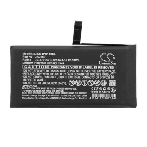 CAMERON SINO Li-Polymer akku (3.87V/3250mAh, Apple A2863 kompatibilis) FEKETE