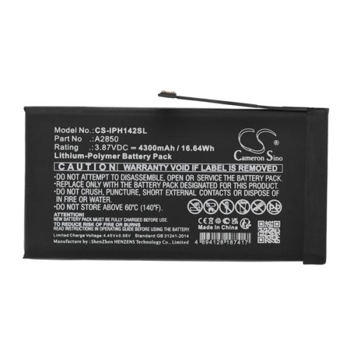 CAMERON SINO Li-Polymer akku (3.87V/4300mAh, Apple A2850 kompatibilis) FEKETE