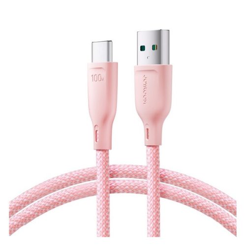 JOYROOM adatkábel (USB - Type-C, 100W, gyorstöltő, cipőfüző, 100cm) RÓZSASZÍN