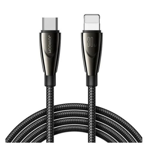 JOYROOM PIONEER adatkábel (Type-C - lightning, 30W, gyorstöltő, cipőfüző, 120cm) FEKETE