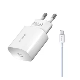   DEVIA hálózati töltő Type-C aljzat (25W, gyorstöltő + Type-C kábel) FEHÉR