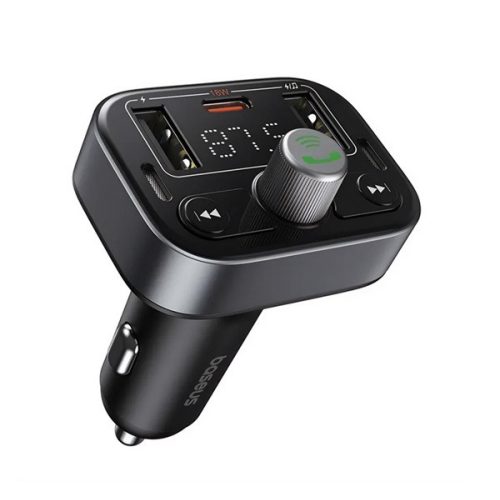 BASEUS S-09 PRO bluetooth FM transmitter autós töltő 2 USB/Type-C aljzat (v5.3, 18W, LED kijelző) FEKETE