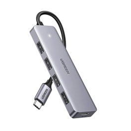   UGREEN Type-C HUB 5in1 (elosztó, 4 USB+Type-C aljzat, 16cm) VILÁGOSSZÜRKE