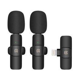   PULUZ bluetooth mikrofon 2db (lightning, LAVALIER csíptethető, zajszűrő + töltőtok) FEKETE