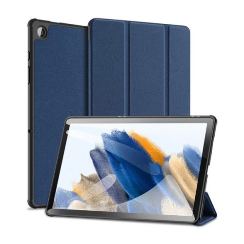 DUX DUCIS DOMO tok álló, bőr hatású (aktív FLIP, oldalra nyíló, TRIFOLD, asztali tartó, textil minta) SÖTÉTKÉK