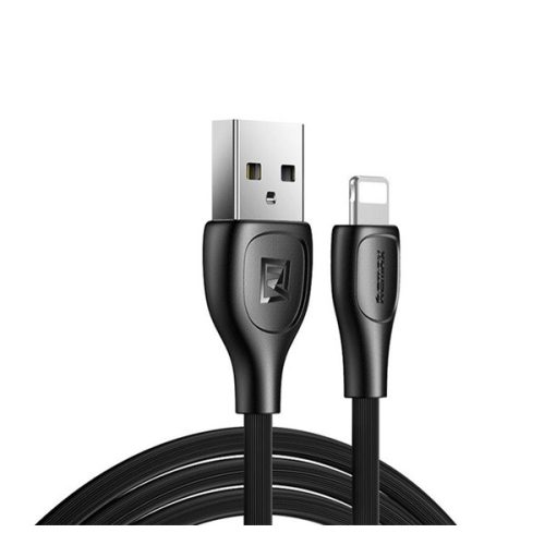 REMAX LESU PRO adatkábel (USB - lightning, 2.1A, gyorstöltő, törésgátló, 100cm) FEKETE