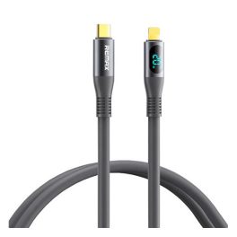   REMAX ZISEE adatkábel (Type-C - lightning, 20W, PD gyorstöltő, LED kijelző, 120cm) SÖTÉTSZÜRKE
