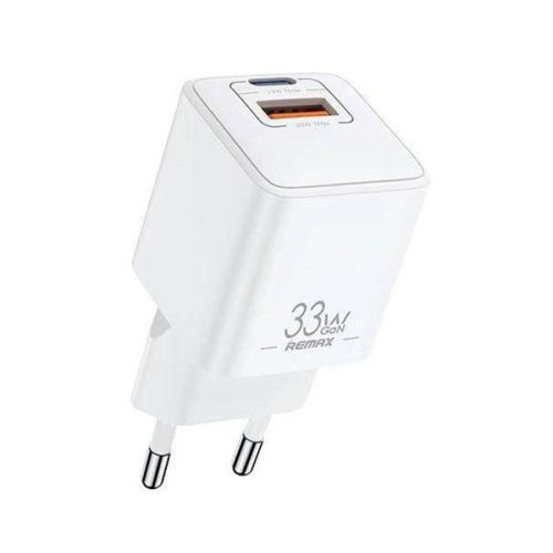 REMAX BATT hálózati töltő USB+Type-C aljzat (33W, GaN, PD gyorstöltő) FEHÉR