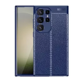   Szilikon telefonvédő (ütésállóság, bőr hatású, varrás minta) SÖTÉTKÉK