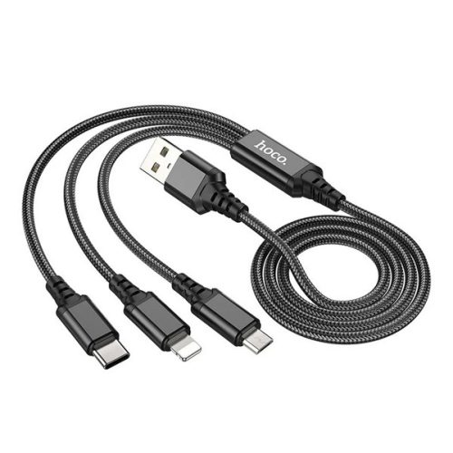HOCO X76 töltőkábel 3in1 (USB - Type-C/lightning/microUSB, 2A, 100cm) FEKETE