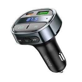   HOCO E70 bluetooth FM transmitter autós töltő USB+Type-C aljzat (30W, PD gyorstöltő 3.0, microSD, LED kijelző) FEKETE