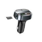 HOCO E70 bluetooth FM transmitter autós töltő USB+Type-C aljzat (30W, PD gyorstöltő 3.0, microSD, LED kijelző) FEKETE