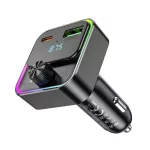 HOCO E81 bluetooth FM transmitter autós töltő USB+Type-C aljzat (30W, PD gyorstöltő 3.0, LED kijelző) FEKETE